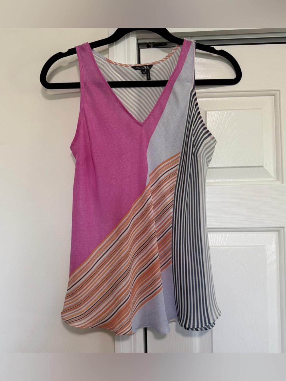 Nic + Zoe Pink Gray Striped V Neck Tank Size SP